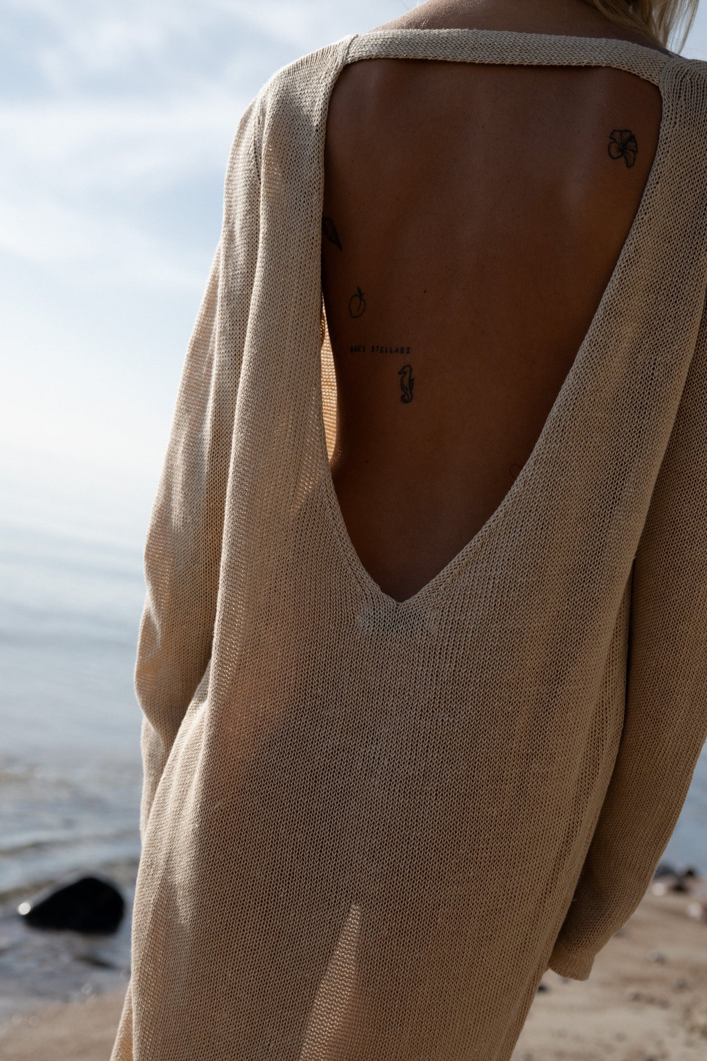 Mare 100% Leinen Langes Kleid Sand