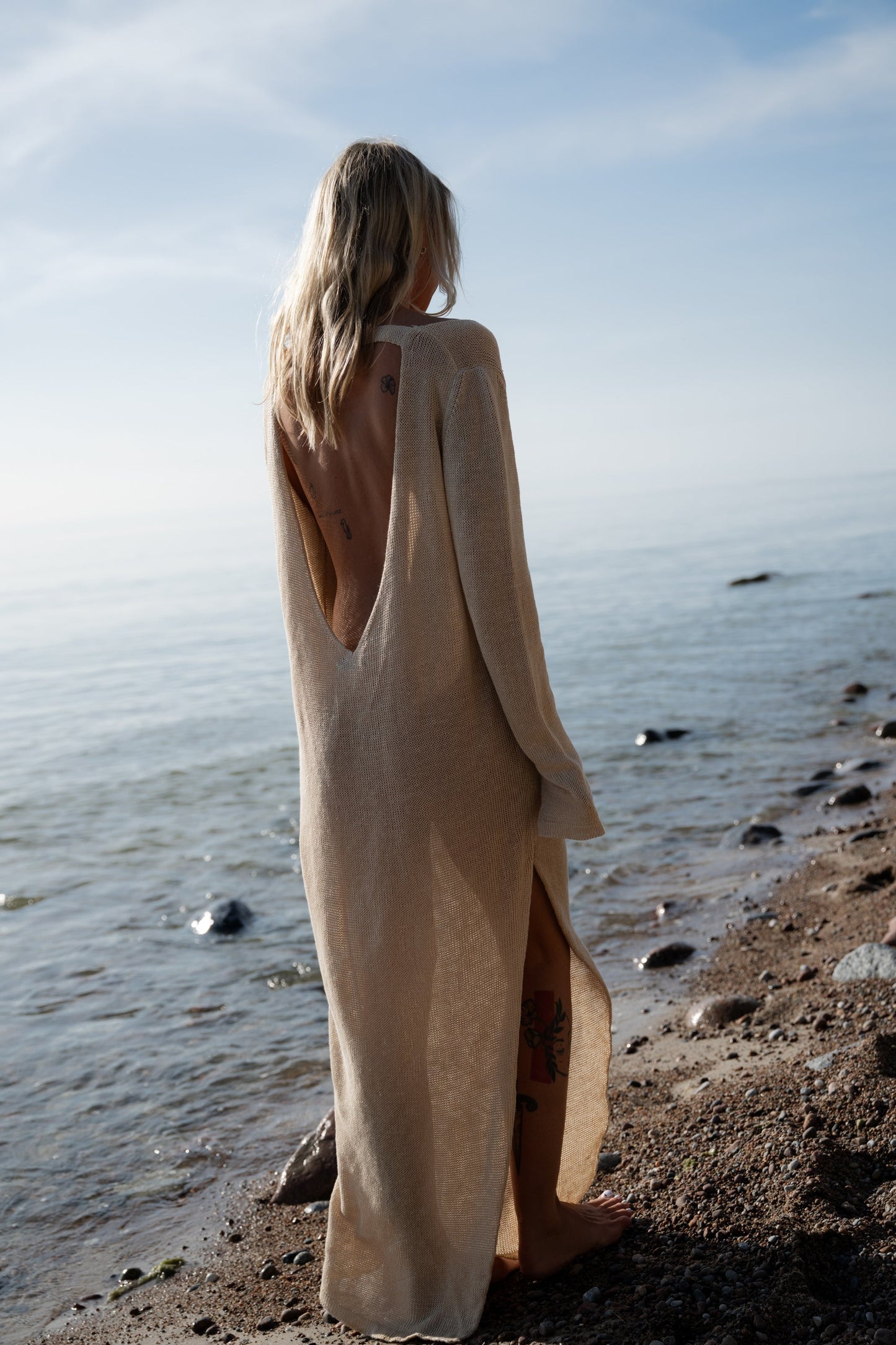 Mare 100% Leinen Langes Kleid Sand