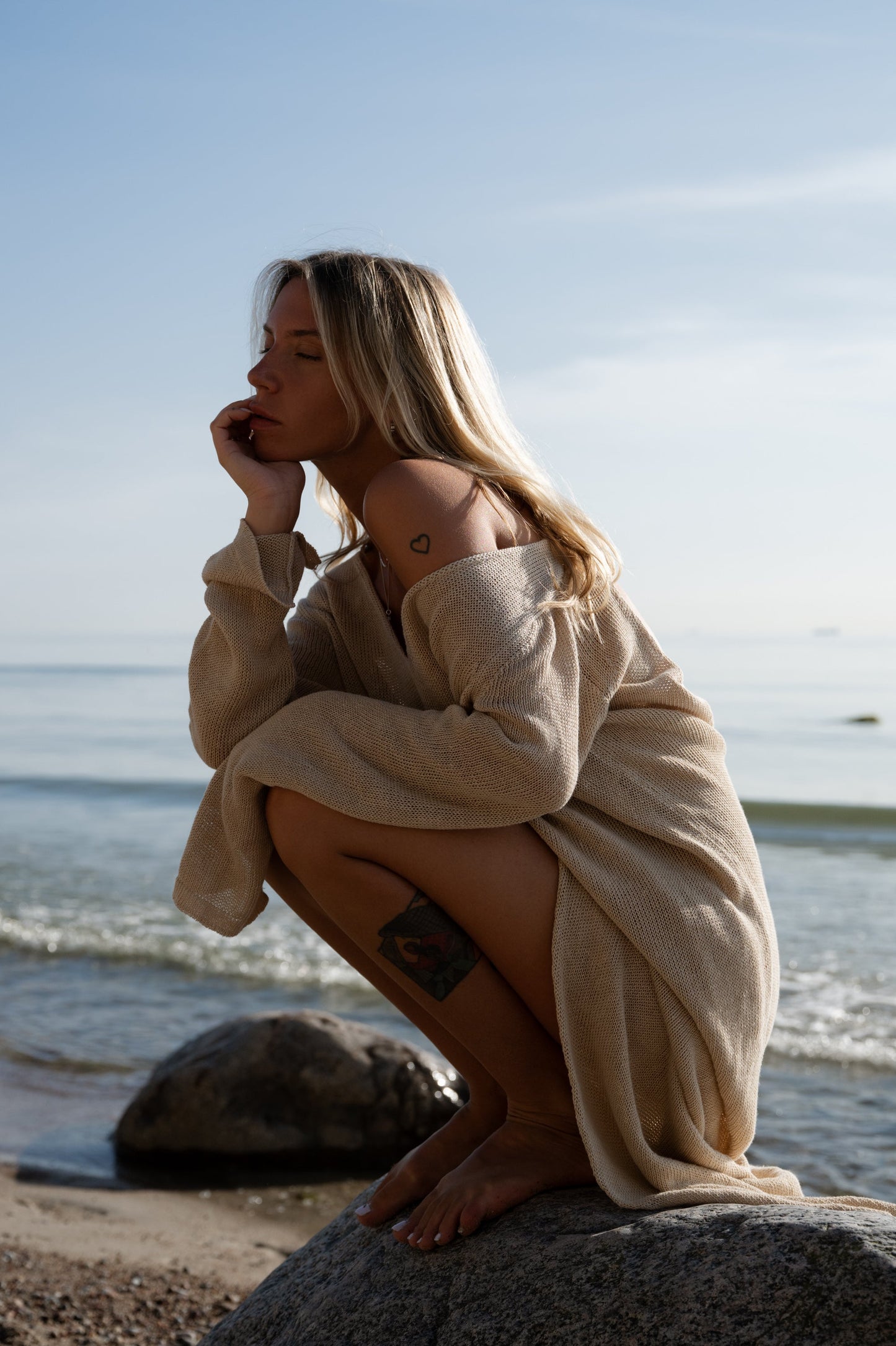 Mare 100% Leinen Langes Kleid Sand