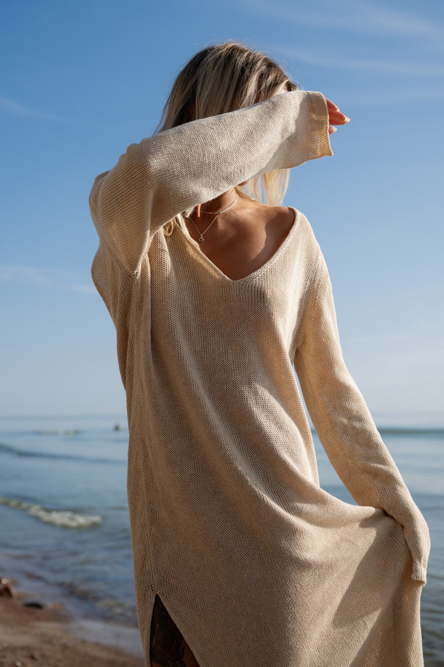 Mare 100% Leinen Langes Kleid Sand