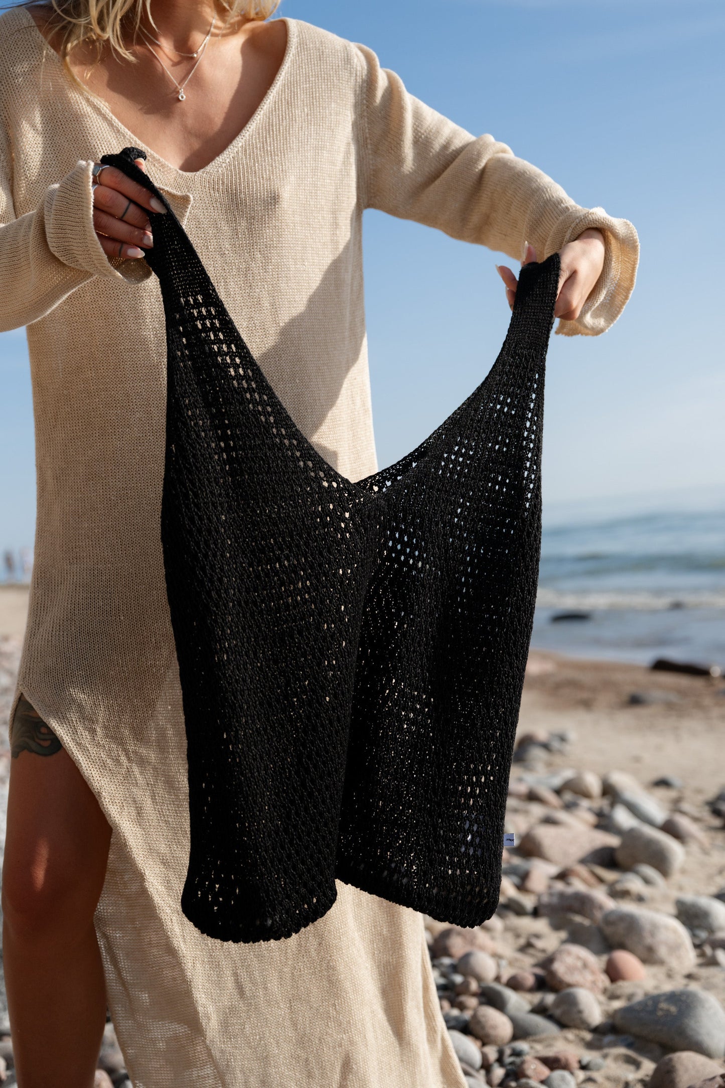 Mare 100% Leinen Sommertasche Schwarz