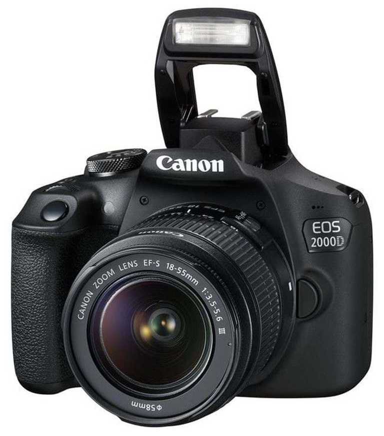 Canon EOS 2000D bezspoguļkamera — 24,1 MP digitālā vienobjektīva spoguļkamera + EF-S 18–55 mm IS komplekts