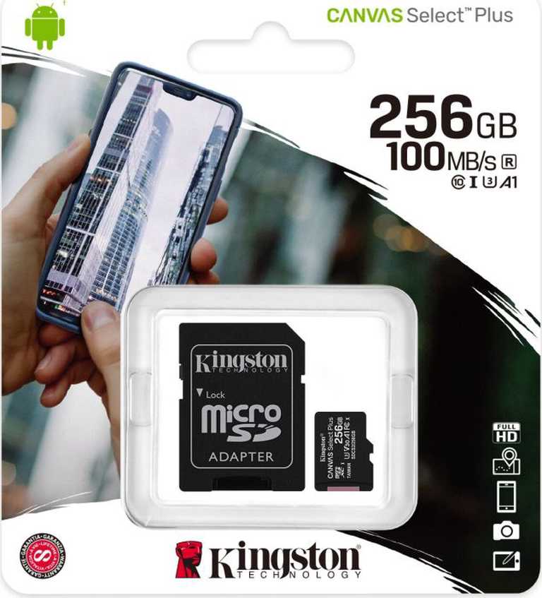 💾 Kingston Canvas Select Plus 256GB MicroSD - 100MB/s | A1 klase | Android optimizēta | Ar SD adapteri