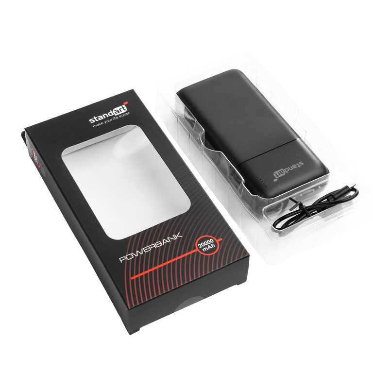 🔋 Standart PB68 Power Bank 20000 mAh 10W Melns - Personīgā strāvas kontaktligzda | 4 porti | LED indikators