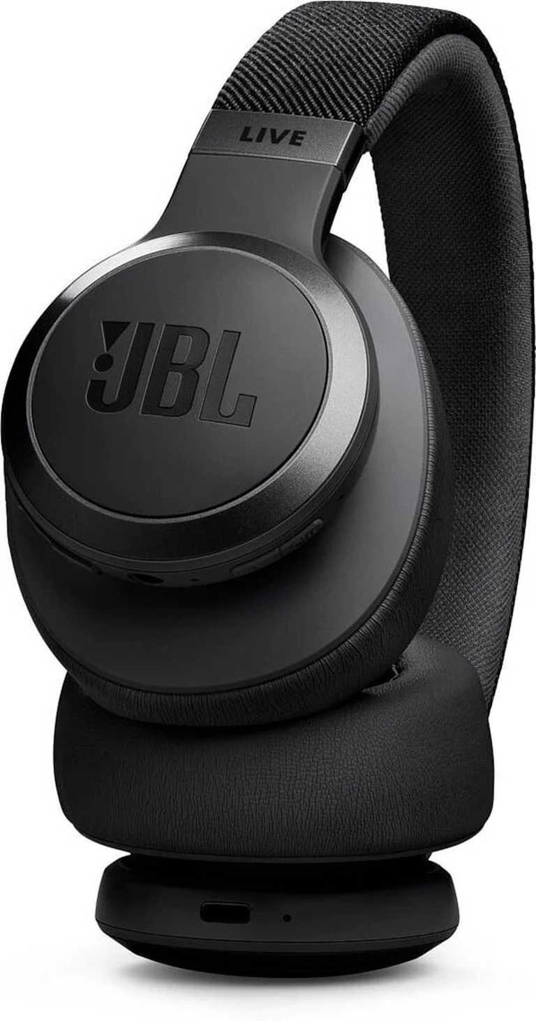 JBL Live 770NC bezvadu austiņas, melnas — patiesa adaptīvā trokšņu slāpēšana un 65 stundu akumulatora darbības laiks