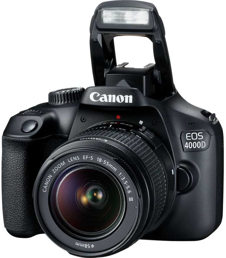 Canon EOS 4000D bezspoguļkamera — 18 MP digitālā spoguļkamera + 18–55 mm objektīva komplekts