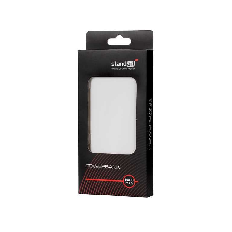 🔋 Standarta Power Bank 10000 mAh 10W Balts - 4 porti | LED indikators | Kompakts | Tīrs dizains
