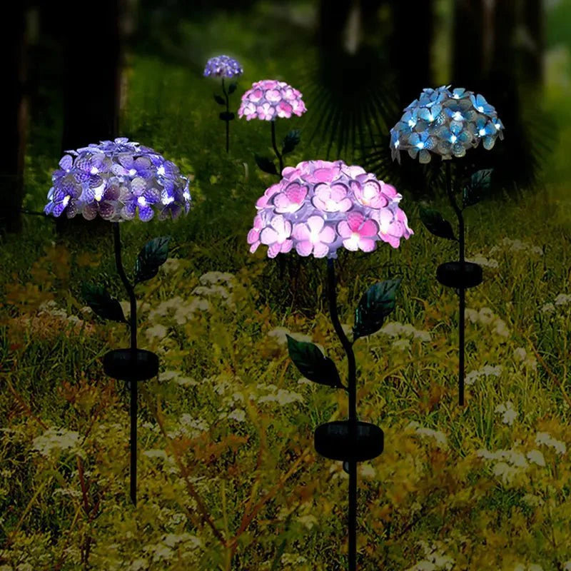 Hortenzijos Saulės Šviestuvas - Elegantiški Gėlių LED Motyvai