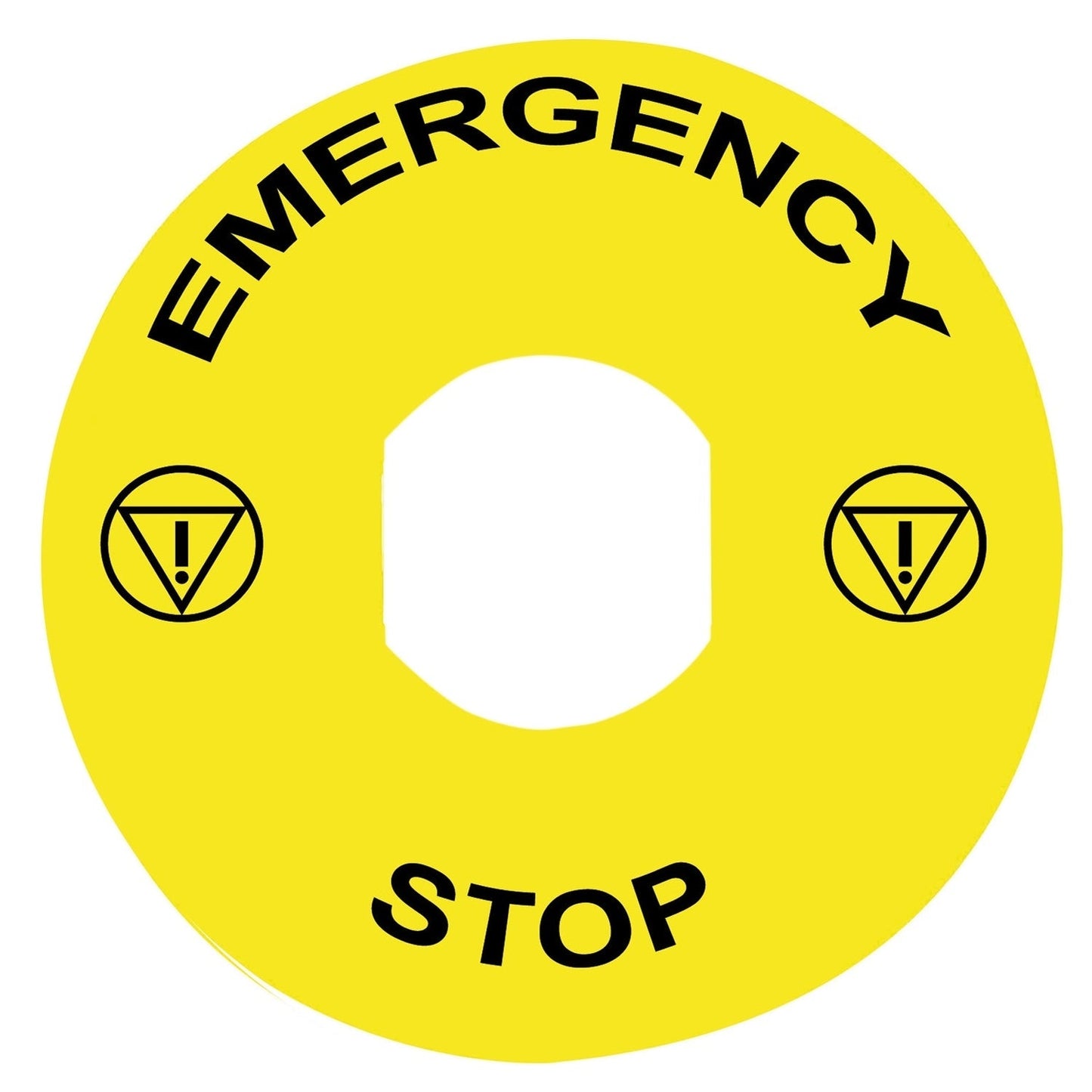ZBY8330 Legend, Harmony XB4, Kunststoff, gelb, 90mm, für Not-Aus, gekennzeichnet mit EMERGENCY STOP mit Logo ISO13851