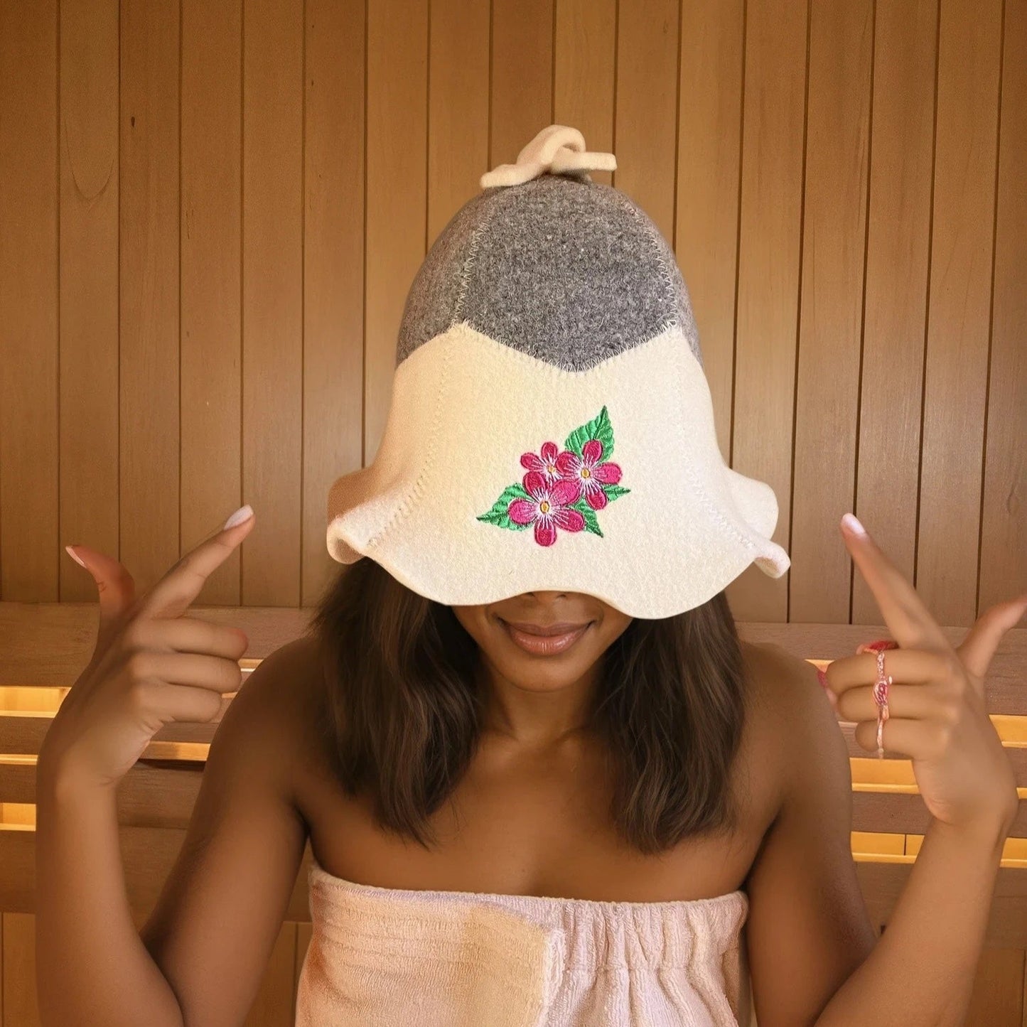 Sauna Hat ‘Flowers’ 100% Wool