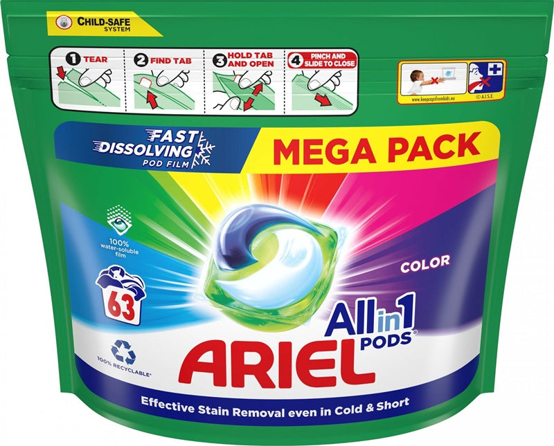 Skalbimo kapsulės Ariel Colour, 63 vnt.