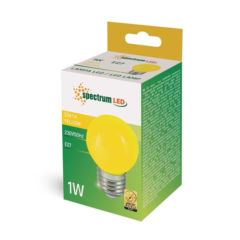 Lampa LED, Spectrum, P45, E27, 1W, 20LM, żółta