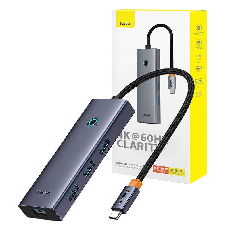 Adapteris Baseus HDMI + 4xUSB3.0 + USB-C PD/USB-C 100W