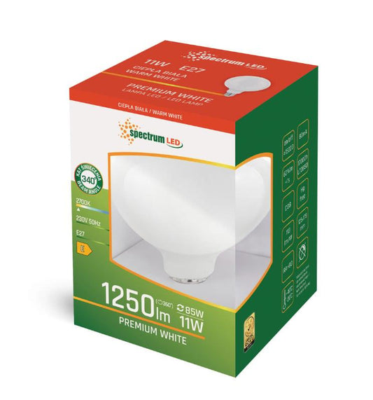 Lemputė Spectrum LED, G125, E27, 11W, 1250LM, 2700K, MT