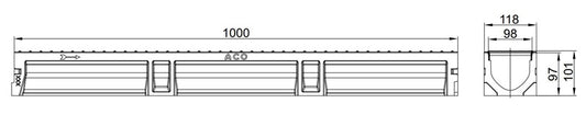 Drenažo latakas su Ø 110 mm vamzdžiu, A15 Aco Euroline, 1 m