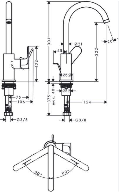 Praustuvo maišytuvas Hansgrohe Rebris S 72536000, chromo
