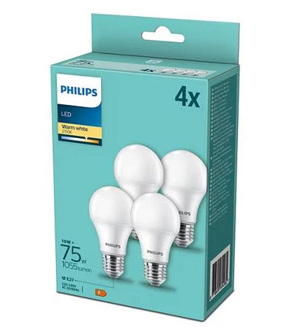 Lemputė Philips LED, A60, E27, 10 W, 1055lm, 2700K, 4 vnt