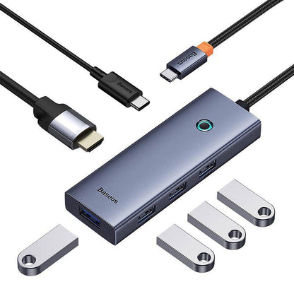 Adapteris Baseus HDMI + 4xUSB3.0 + USB-C PD/USB-C 100W