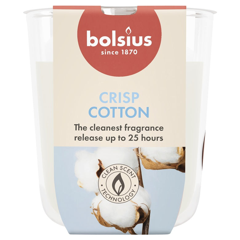 Žvakė, aromatinė Bolsius Crisp Cotton, 25 h, Balta