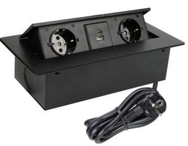 Wpuszczany przedłużacz Design Light, 2 gniazda, USB A+C, 3 m