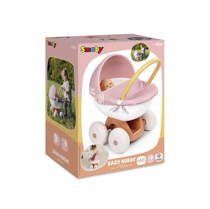 Lėlių vežimėlis Smoby Baby Nurse, balta/rožinė