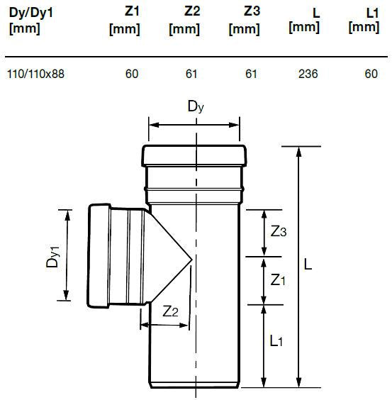 Lauko kanalizacijos trišakis Wavin, Ø 110 / 110 mm, 88°