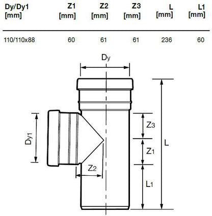 Lauko kanalizacijos trišakis Wavin, Ø 110 / 110 mm, 88°
