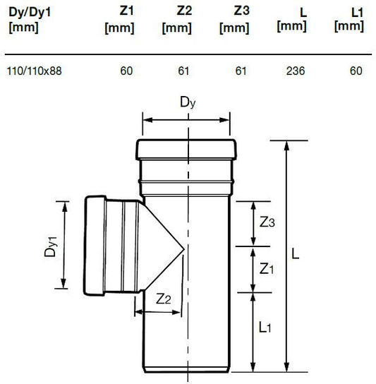 Lauko kanalizacijos trišakis Wavin, Ø 110 / 110 mm, 88°