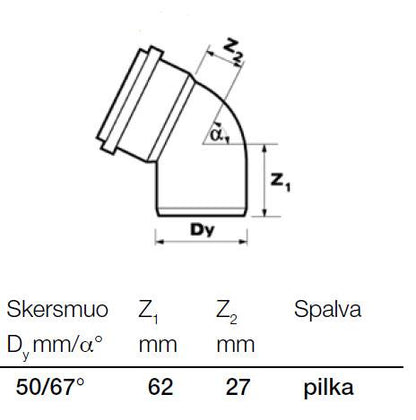 Kolano kanalizacyjne Wavin, Ø 50 mm, 67°