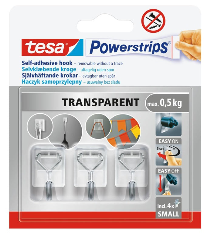 Wieszak na ubrania Tesa Powerstrips, 3 szt., przezroczysty