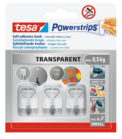 Wieszak na ubrania Tesa Powerstrips, 3 szt., przezroczysty