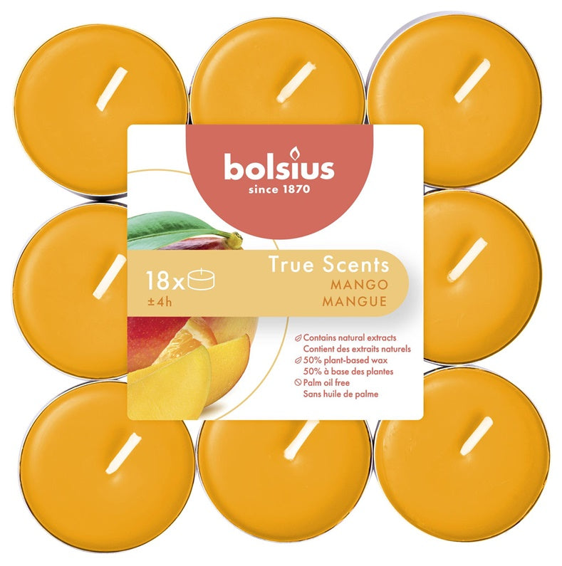 Świeca zapachowa Bolsius Mango, 4 h, 18 szt., Pomarańczowa