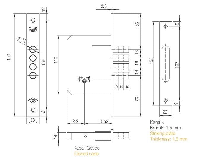 Zamek wpuszczany 189/4MF, z cylindrem, 5 kluczy