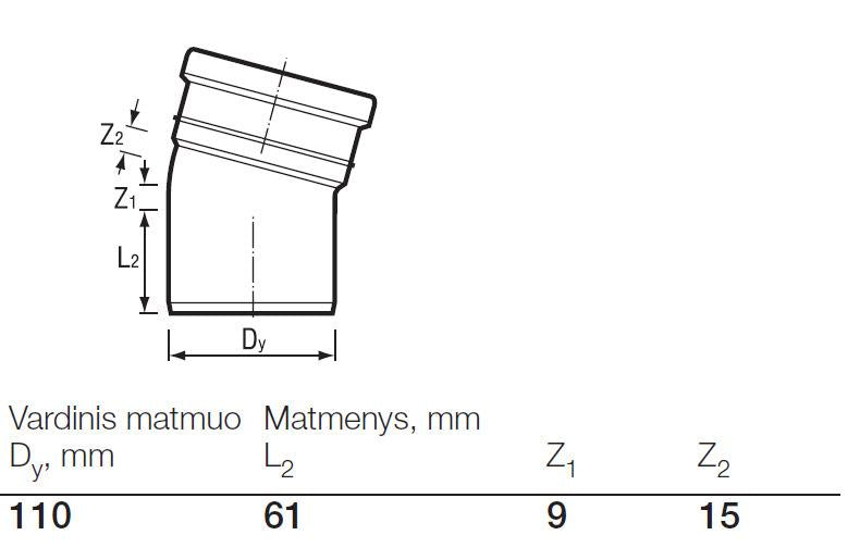 Lauko kanalizacijos alkūnė Wavin, Ø 110 mm, 15°