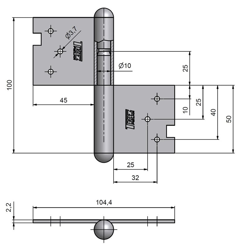 Zawias drzwiowy C2 100 100 mm , prawy