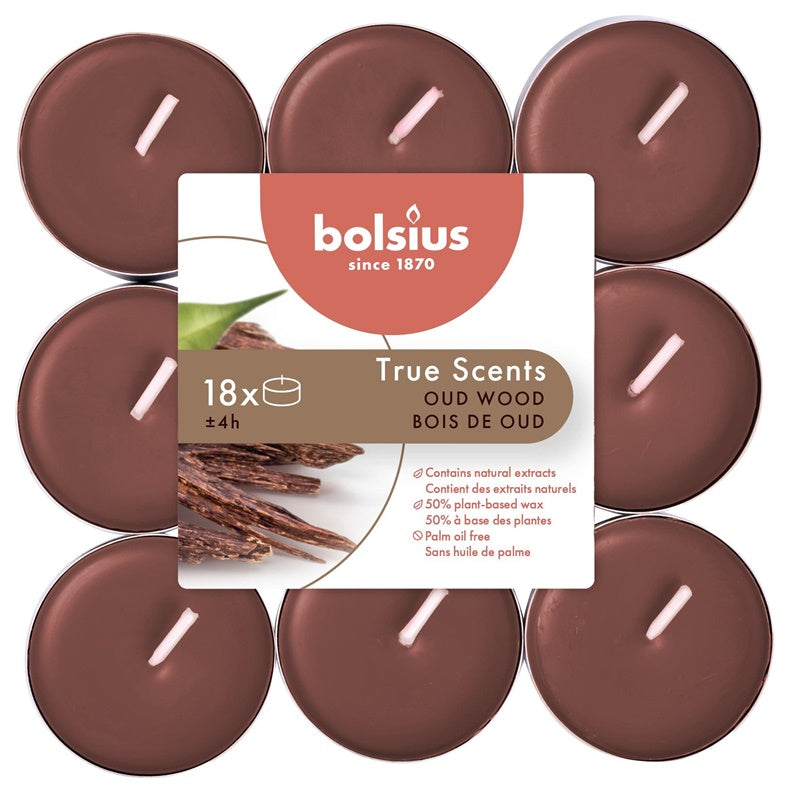 Žvakė, aromatinė Bolsius OUD medienos kvapo, 4 h, 18 vnt.