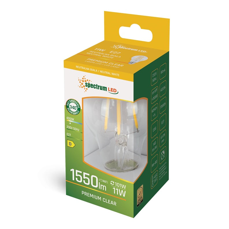 Żarówka Spectrum LED, A60, E27, 11W, 1550LM, 4000K, FL
