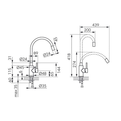 Bateria zlewozmywakowa Ferro Zorba Inox BZR4BSS, czarna