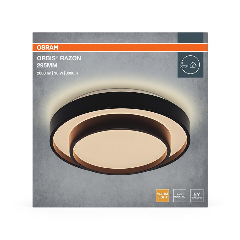Šviestuvas lubų Osram, LED, 16W, 3000K, 1000lm, Ø295, juoda