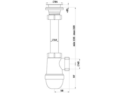 SYFON UMYWALKOWY C1000 1/4 Z ZAWOREM