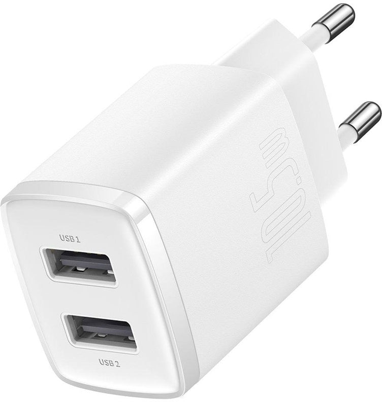 Ładowarka Baseus Compact Charger 2U, 2 x USB, biała, 10.5 W
