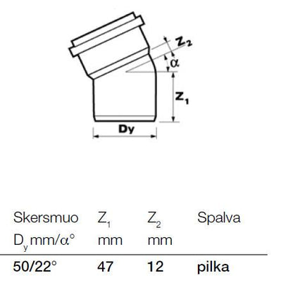 Kolano kanalizacyjne wewnętrzne Wavin, Ø 50 mm, 22°