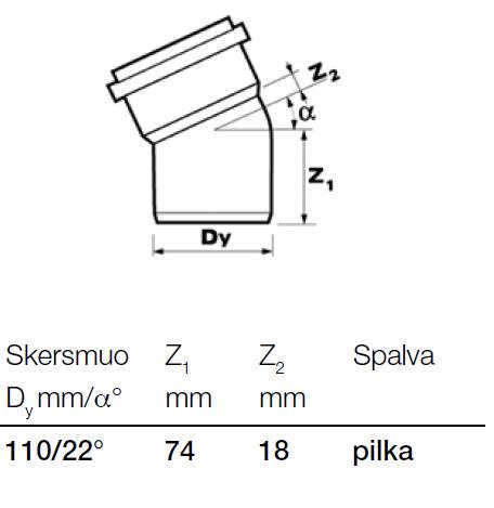 Vidaus kanalizacijos alkūnė Wavin, Ø 110 mm, 22°