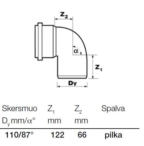 Vidaus kanalizacijos alkūnė Wavin, Ø 110 mm, 87°