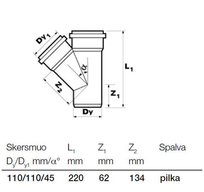 Trójnik Wavin do kanalizacji wewnętrznej, Ø 110 / 110 mm, 45°