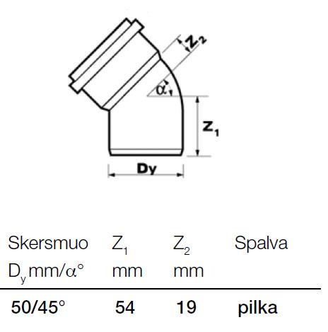 Vidaus kanalizacijos alkūnė Wavin, Ø 50 mm, 45°
