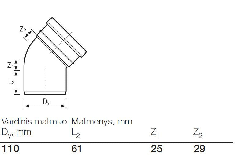 Lauko kanalizacijos alkūnė Wavin, Ø 110 mm, 45°