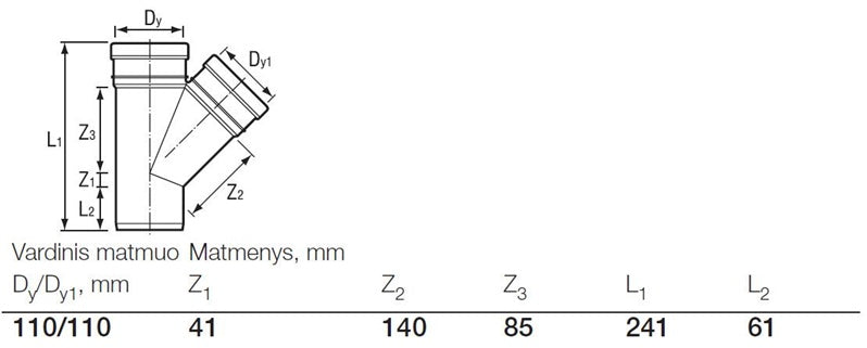 Lauko kanalizacijos trišakis Wavin, Ø 110 / 110 mm, 45°