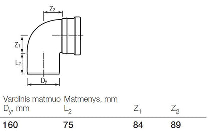 Lauko kanalizacijos alkūnė Wavin, Ø 160 mm, 88.5 °