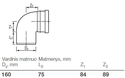 Lauko kanalizacijos alkūnė Wavin, Ø 160 mm, 88.5 °